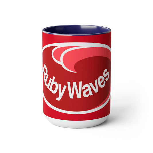 Ruby Waves Accented Coffee Mugs, 15oz